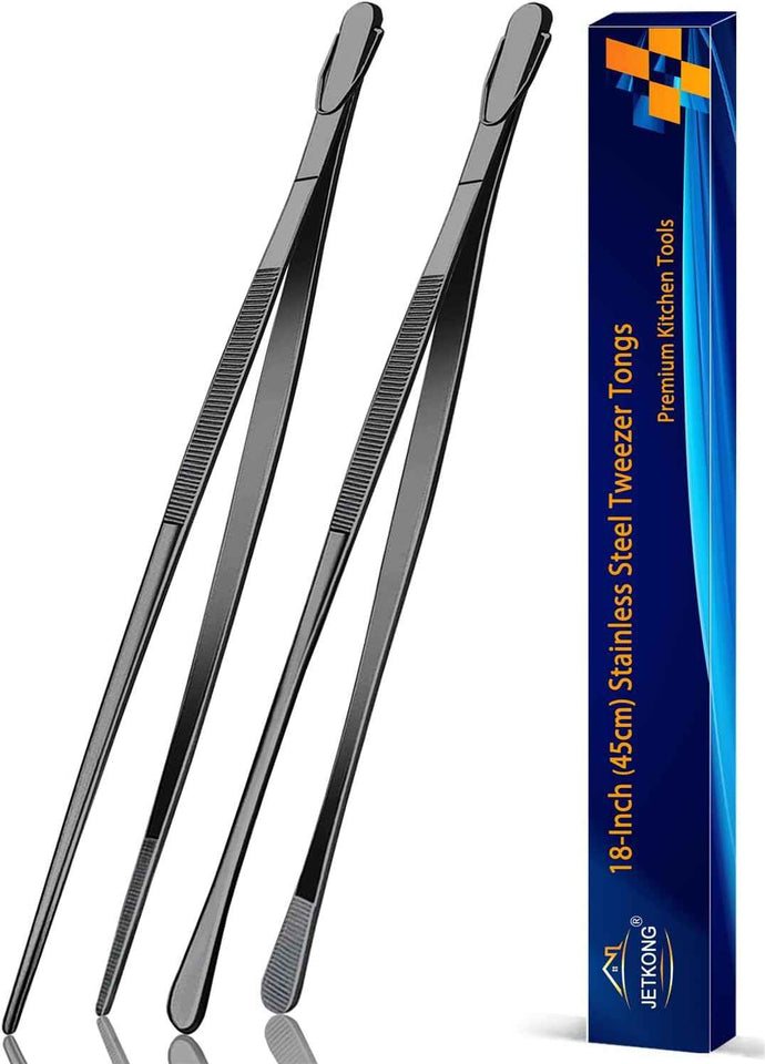 JETKONG 2 Pcs 12-Inch Kitchen Tweezers Fine Tweezer Tongs, Extra-Long Stainless Steel Cooking Tweezers (Silver)