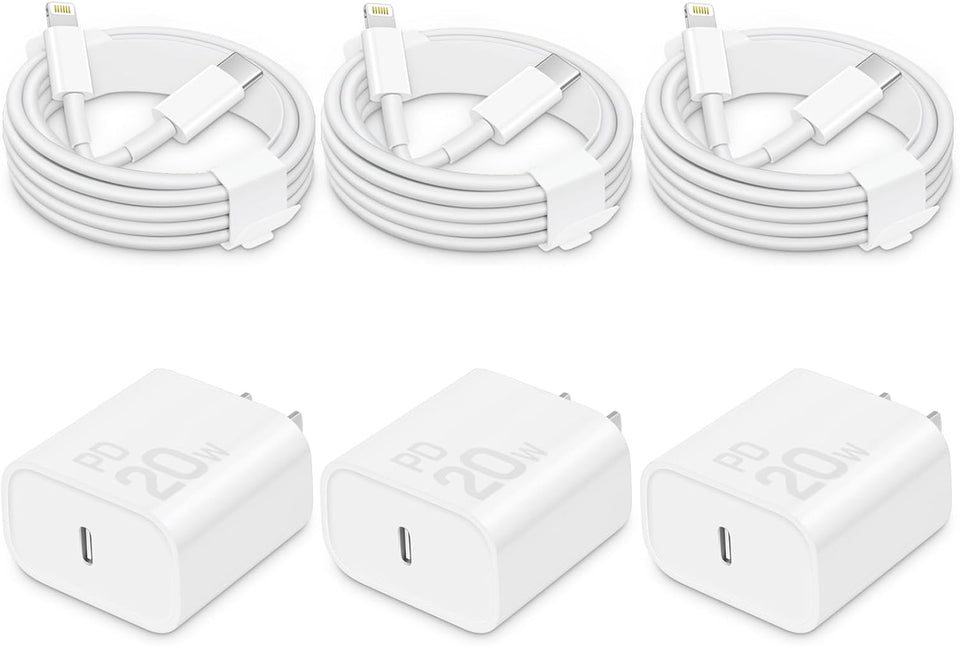 CXX Fast Charger for iPhone [3-Pack, MFi Certified], 20W USB-C PD Block with 6Ft Charging Cable Compatible with iPhone 14/13/12/11/Pro Max & iPad
