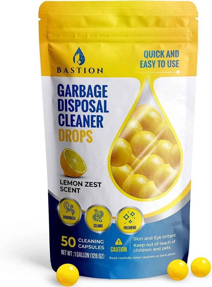 Bastion lemon zest scented 50-count garbage disposal cleaner drops & deodorizer pods for kitchen sink