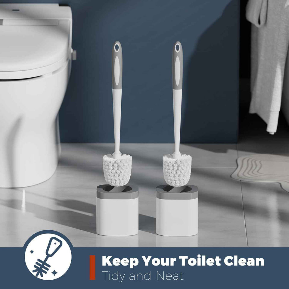2-pack white durable toilet brush set with holder, nylon bristles for toilet bowl cleaning