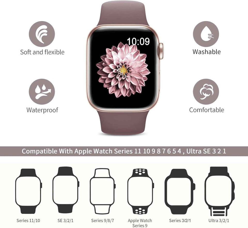 6 pack sport bands for apple watch series 11-1 38mm, 40mm, 41mm, 42mm, 44mm, 45mm, 46mm, 49mm in silicone waterproof strap