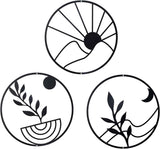 OYEFLY 3 PCS Boho Black Metal Wall Decor,Black Boho Metal Wall Art