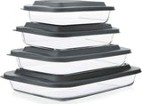 8-piece deep glass baking dish set with plastic lids and gray color
