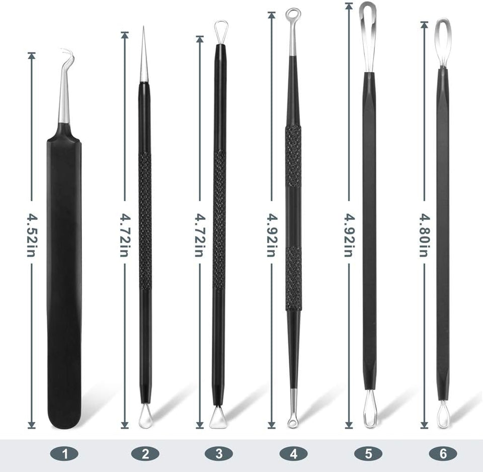 6-piece professional stainless steel blackhead remover pimple popper tool kit with ergonomic handle