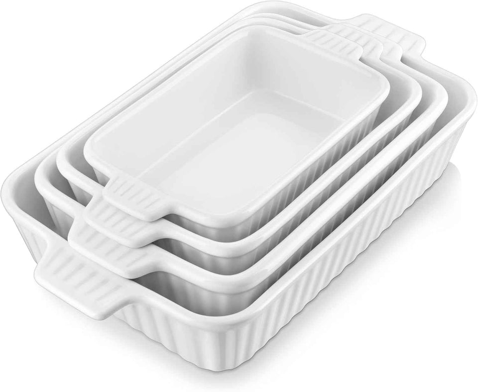 Malacasa porcelain baking dishes for oven, casserole set of 4, white, 9.4"/11.1"/12.2"/14.7"