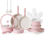 SENSARTE 24 Piece Pots and Pans Set, Nonstick Detachable Handle Cookware, Induction Kitchen Cookware Set with Removable Handle, Healthy Non Stick for RV, Dishwasher ＆ Oven Safe (White)