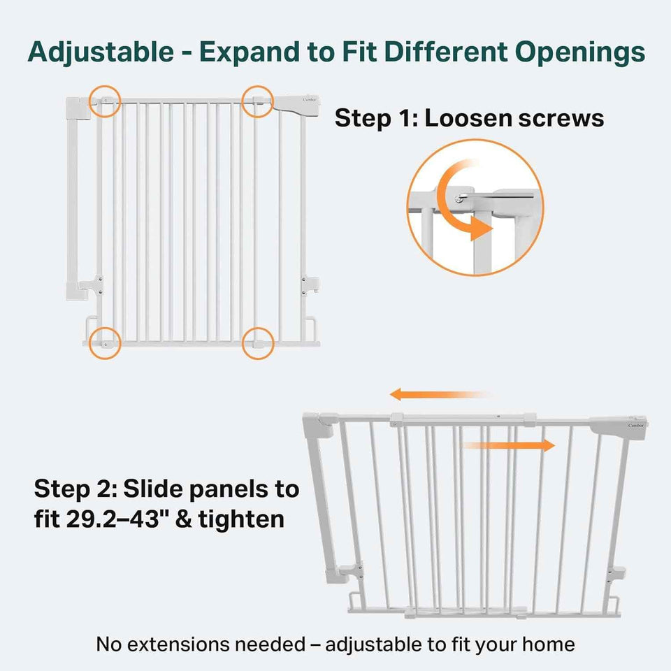 Cumbor 29.2-43" White Baby Gate for Stairs, Wall-Mounted, Expandable Dog Gate with Auto Close Walk Thru
