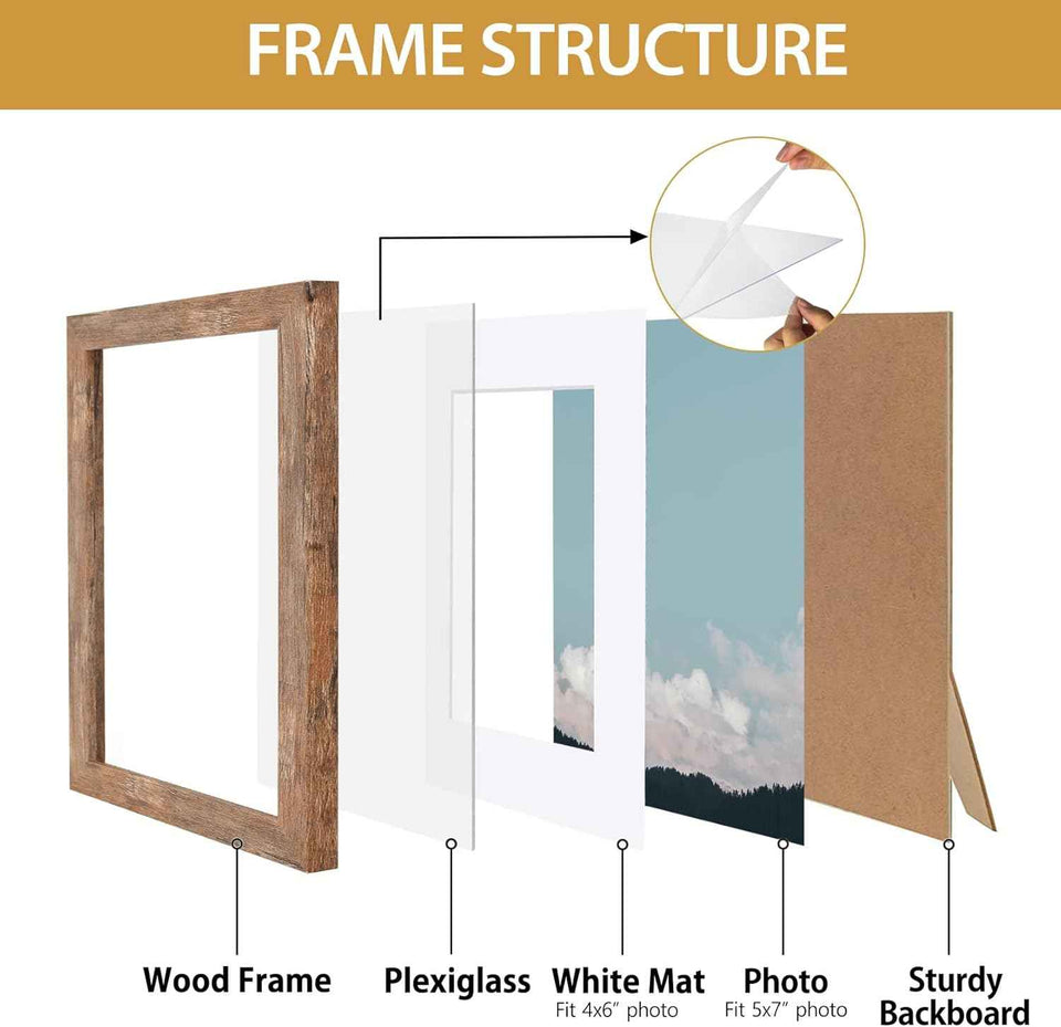 Califortree 5x7 rustic brown picture frame with shatterproof plexiglass and horizontal/vertical display