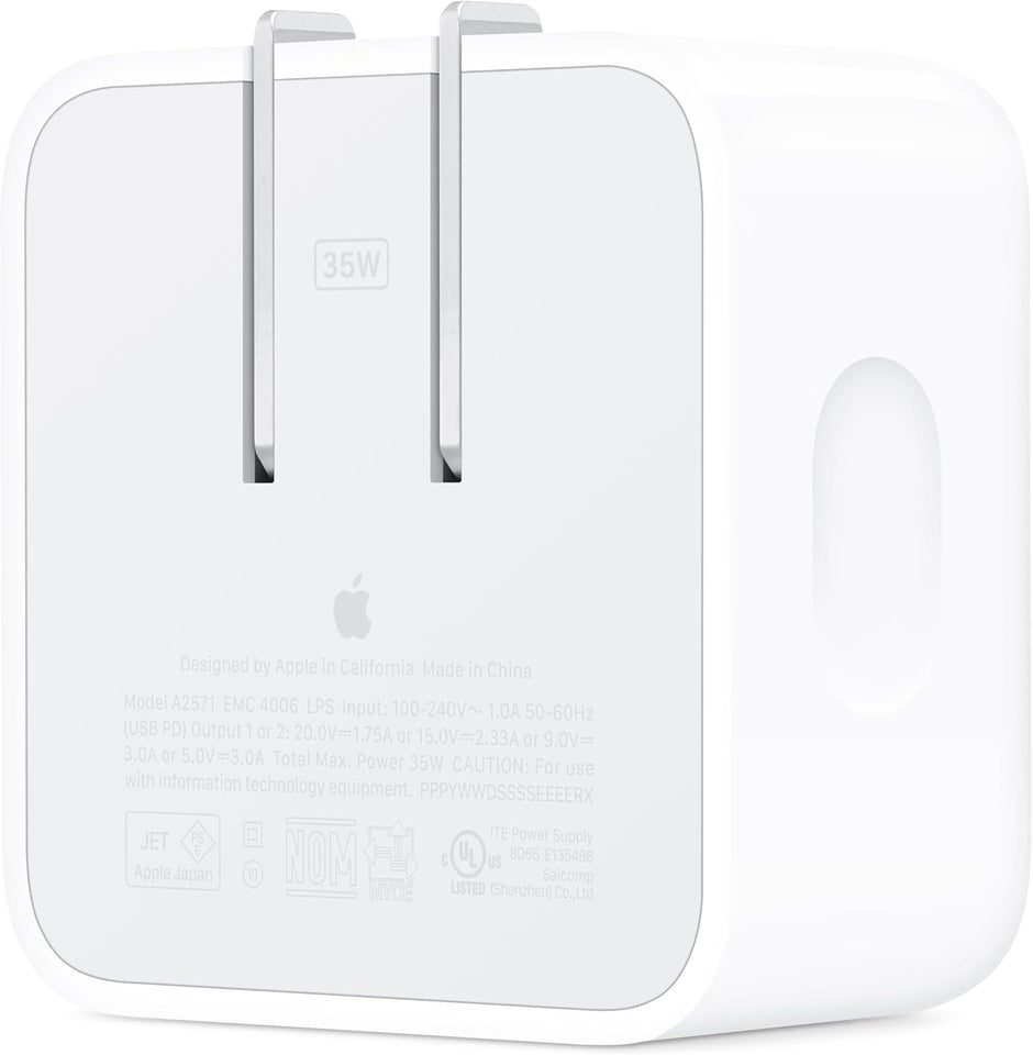 apple 35w dual usb-c compact power adapter fast type-c charge for iphone ipad macbook air airpods