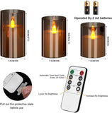Flameless Candles 4" 5" 6" Set of 3 Acrylic Glass Pillars 3" Diameter Battery Operated Flickering Candles Include 10-Key Remote with Timer Function 400+ Hours (Gray, Warm Light 3 Pack)