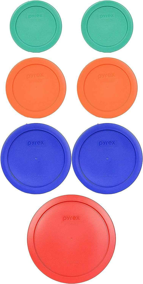 Pyrex food storage lids set (6) assorted colors, Made in USA