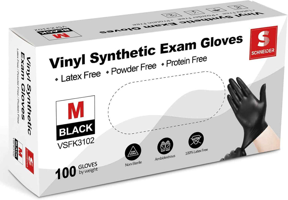 Schneider Latex-Free Vinyl Exam Gloves, 4 Mil Thick, for Medical, Cooking, Cleaning, and Food Prep