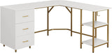 Techni Mobili L Shaped Desk - Two-Toned Computer Desk with Drawers & Storage Shelves - Simple Modern Furniture & Home Office Space Corner Table for Work & Writing