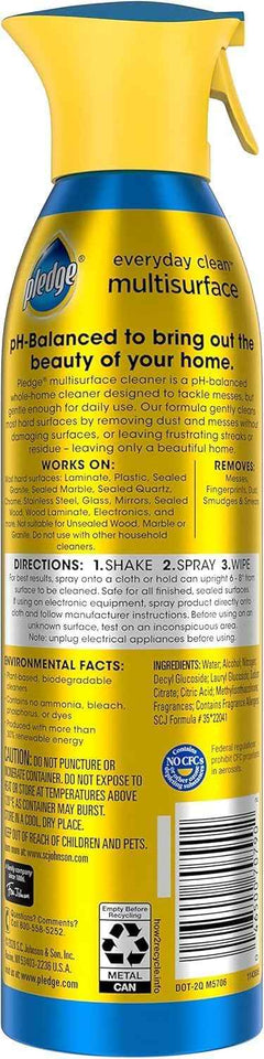Pledge pH-Balanced Multisurface Spray, Everyday Cleaner, Rainshower Scent, 9.7oz (Pack of 3)