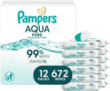 Pampers Baby Wipes Aqua Pure, 99% water-based wipes, Hypoallergenic and Unscented Baby Wipes, 672 Wipes Total (12 Flip-Top Packs)