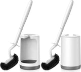 HAMITOR Toilet Bowl Brush Holder Set: Curved Design with Holder for Deep Cleaning Under Rim - Compact Hidden Scrubber for Small Space - Modern RV Bathroom Accessories - White