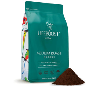 Lifeboost Coffee Ground Medium Roast Coffee - Low Acid Single Origin USDA Organic Coffee - Non-GMO Ground Coffee Third Party Tested For Mycotoxins & Pesticides - 12 Ounces