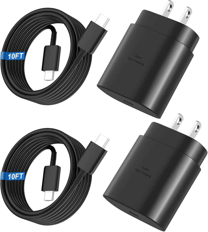25w super fast charger type c compatible with samsung galaxy s series, 10ft long android type c cable 2pack