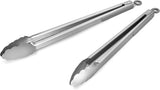 304 Stainless Steel Kitchen Cooking Tongs, 9" and 12" Set of 2 Sturdy Grilling Barbeque Brushed Locking Food Tongs with Ergonomic Grip, Black
