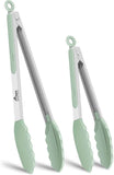 HOTEC Premium 7 & 9 Inch Kitchen Tongs, Stainless Steel Locking Cooking Tongs with Silicone Tips, Non-Scratch & Heat Resistant, Serving Tongs for Salad, BBQ, Classic Blue, Set of 2