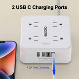 CHCORE 5Ft braided extension cord surge protector with 8 outlets and 4 usb charging ports, 2 usb c, flat plug, white