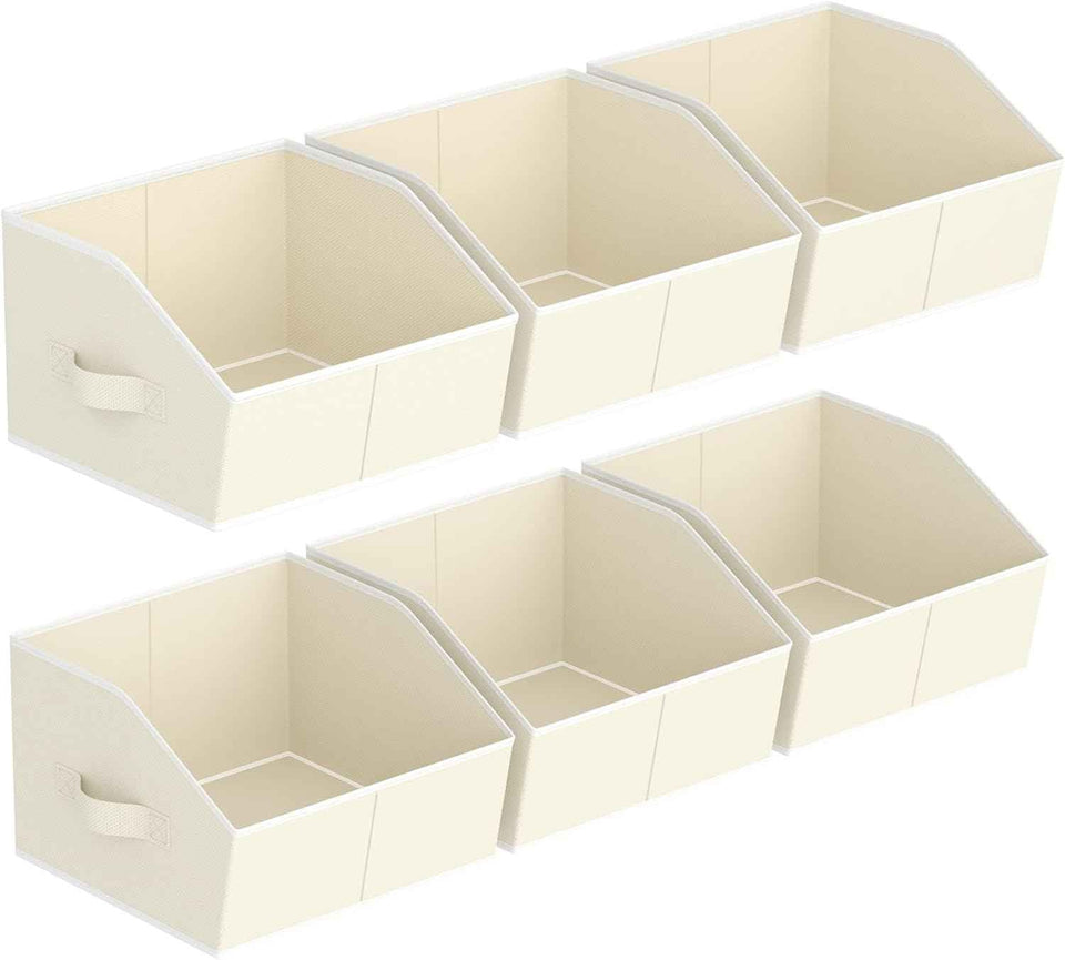 Closet Organizers Bins 6 Packs - Large Closet Shelf Organizer with Handles, Fabric Trapezoid Storage Bins, Collapsible Storage Cubes for Clothes, Towels, Light Gray