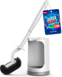 Hamitor Curved Toilet Brush Holder Set with Hidden Scrubber for Small RV Bathroom Accessories - White