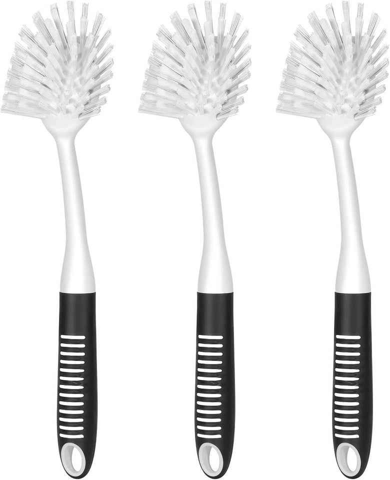 SetSail Dish Brush with Handle, 2 Pack Stiff Bristles Dish Scrubber with Built-in Scraper Dish Scrub Brushes for Cleaning Dishes, Pots and Pans, Kitchen Sink