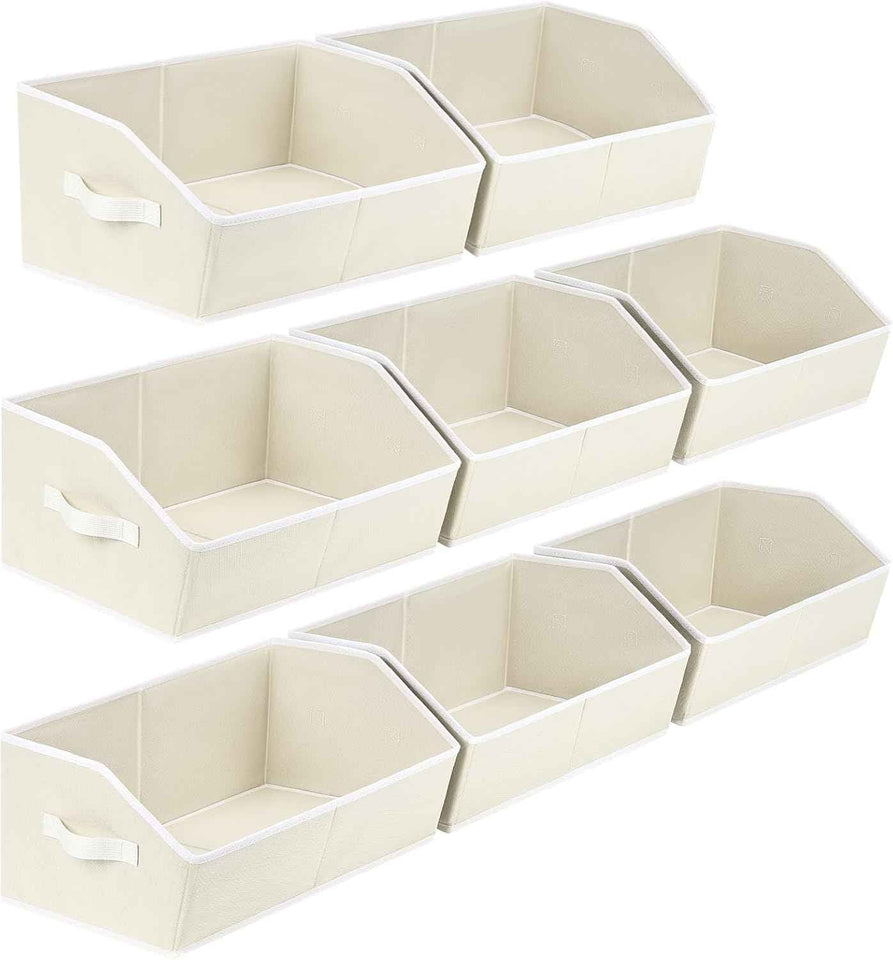Closet Organizers Bins 6 Packs - Large Closet Shelf Organizer with Handles, Fabric Trapezoid Storage Bins, Collapsible Storage Cubes for Clothes, Towels, Light Gray