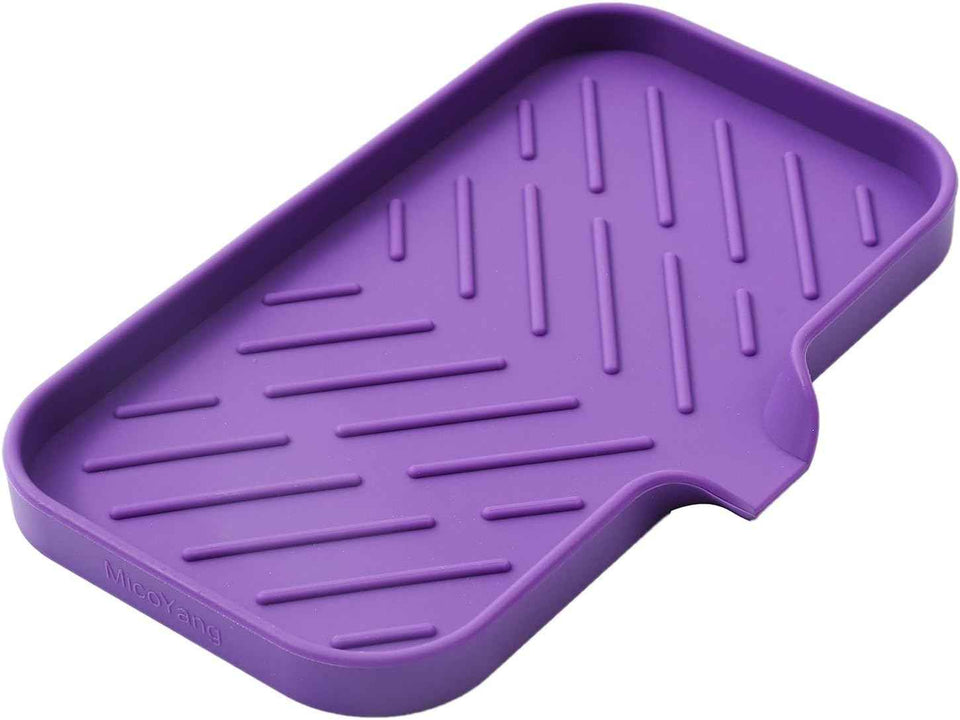 Silicone Bathroom Soap Dishes with Drain Spout-Bathroom and Kitchen Sink Organizer,Sponge Holder,Dish Soap Tray,Perfect for Dispenser,Scrubber,Bottle,Cup on Sink or Counter-Black 4.9"×3.2"