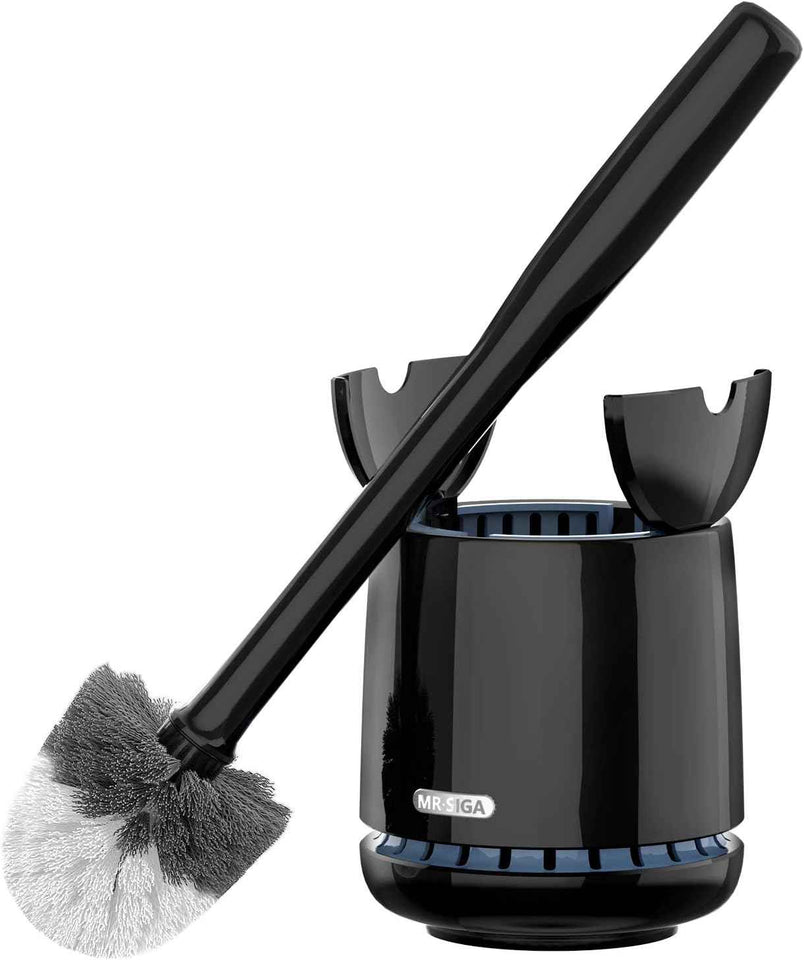 MR.SIGA Toilet Bowl Brush and Holder, Premium Quality, with Solid Handle and Durable Bristles for Bathroom Cleaning, White, 1 Pack