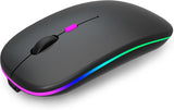 Wireless Bluetooth Mouse Rechargeable Laptop Mice with LED Use Portable(BT5.2 and USB 2.4G) Dual Mode Connection Silent Slim Computer Mouse for Laptop/iPad Tablet/Apple MacBook/PC (Black)