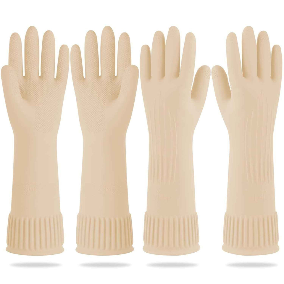 Mamison 2 Pairs Reusable Waterproof Household Dishwashing Cleaning Rubber Gloves, Non-Slip Kitchen Glove (Pink, Medium (Pack of 2))