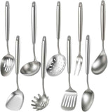 Newness 16 Pcs Cooking Utensils Set, 304 Stainless Steel Kitchen Utensils Set, Metal Kitchen Accessories, Include Soup Ladle, Slotted Skimmer Spoon, Spaghetti Spoon and Spatula, Dishwasher Safe