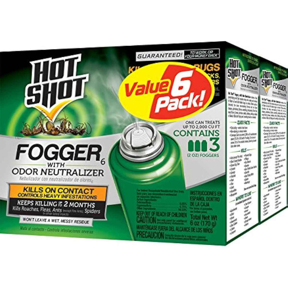 hot shot fogger with odor neutralizer 6 count 2 ounce cans 2 pack controls heavy insect infestations