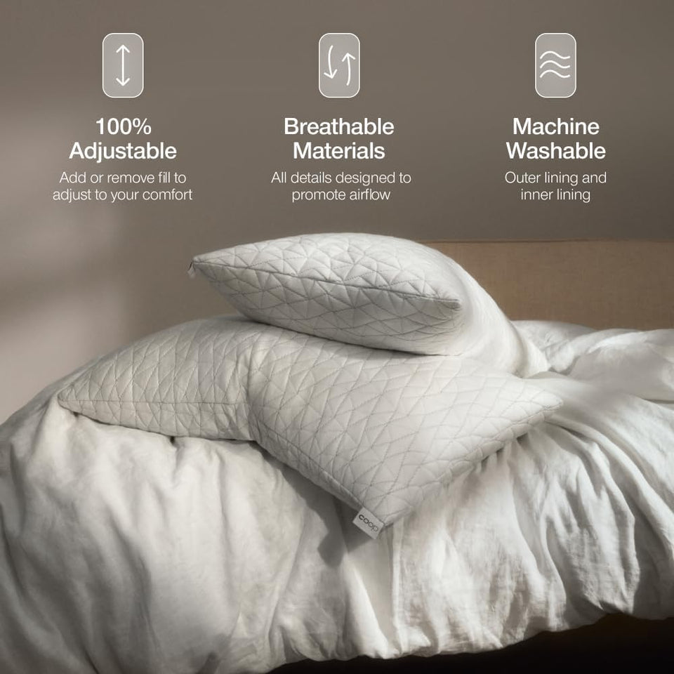 Coop Home Goods Original Adjustable Pillow, Queen Size Bed Pillows for Sleeping, Cross Cut Memory Foam Pillows - Medium Firm Back, Stomach and Side Sleeper Pillow, CertiPUR-US/GREENGUARD Gold