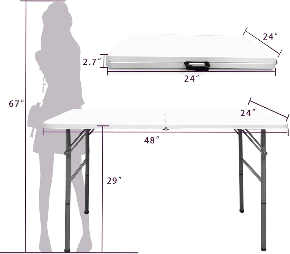 Gocamptoo Folding Table,4ft Indoor Outdoor Heavy Duty Portable Folding Square Plastic Dining Table w/Handle, Lock for Picnic, Party, Camping (4 FT) …