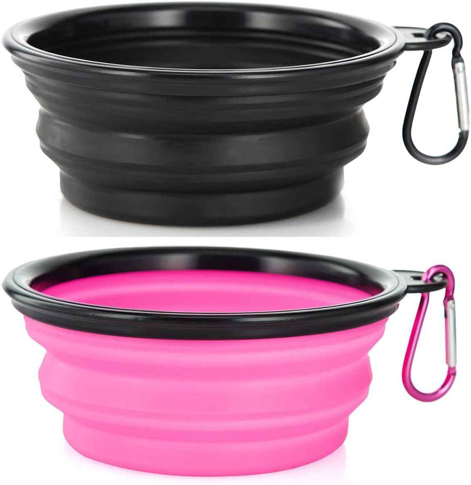 Dog Bowl Pet Collapsible Bowls, 2 Pack for Cats Dogs, Portable Pet Feeding Watering Dish for Walking Parking Traveling with 2 Carabiners (Small, Blue+Green)