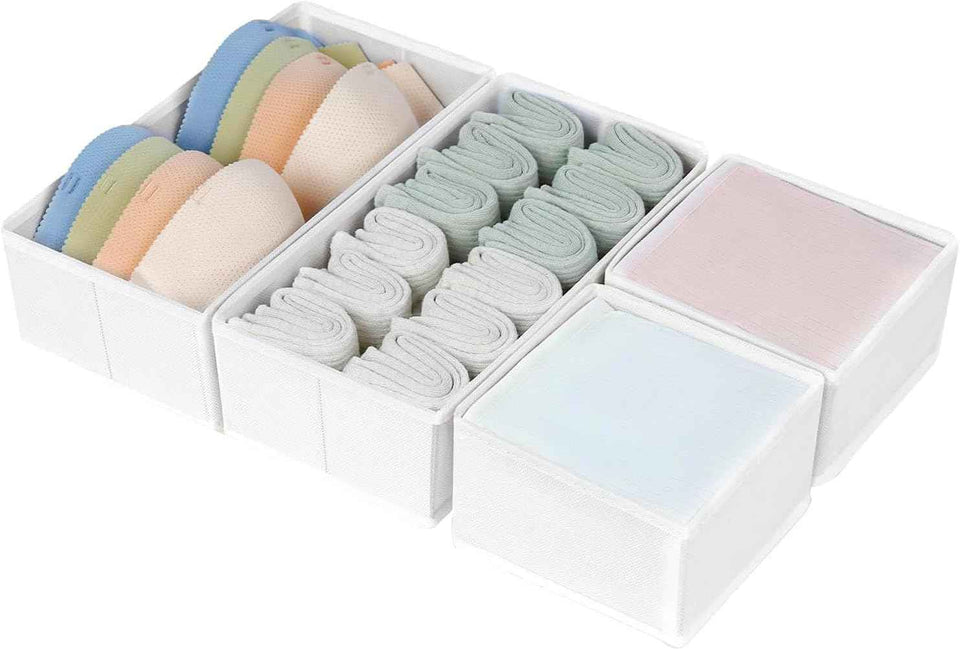 DIMJ Drawer Organizers Clothes, Set of 4 Dresser Organizer Bins, Fabric Closet Organizers and Storage, Shallow Drawer Dividers for Nursery, Clothing, Baby Clothes, Socks, Underwears, Tie (Beige)