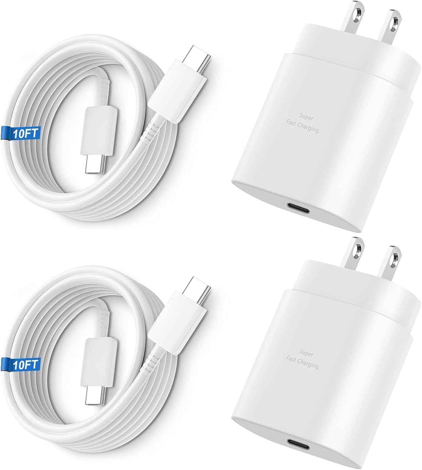 Super Fast Charger Type C, 25W USB C Wall Charger Fast Charging for Samsung Galaxy S25 Ultra/S25/S25+/S24+/S24 Ultra/S24/S24+/S23 Ultra/S22 Ultra/S21 with 10FT Long Android Type C Charger Cable 2Pack