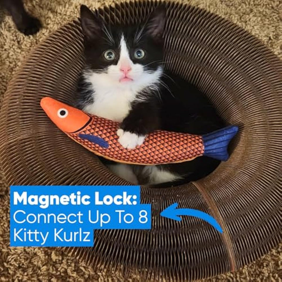 Kitty Kurlz - Kitty Kurlz Magnetic Toy & Reversible Cardboard Scratcher - Collapsible Ball Track with Bell - Durable Eco-Friendly Ring for Play, Chase & Scratch