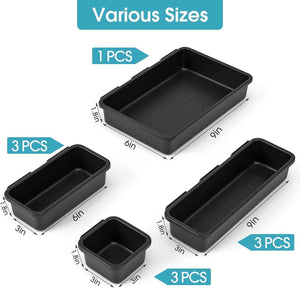 10 PCS Drawer Organizer Set, 4 Size Makeup Drawer Dividers with Non-Slip Pads, Interlocking Plastic Storage Bins for Office, Jewelry Vanity, Gadget, Bathroom, Kitchen