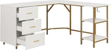 Techni Mobili L Shaped Desk - Two-Toned Computer Desk with Drawers & Storage Shelves - Simple Modern Furniture & Home Office Space Corner Table for Work & Writing