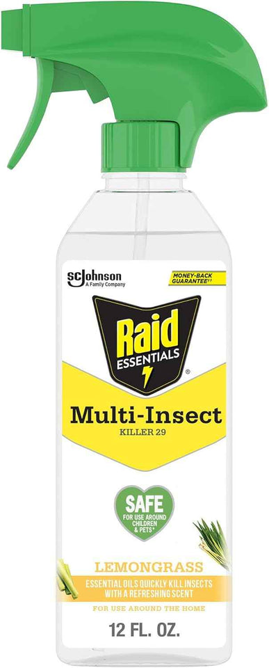 Raid Essentials Child and Pet Safe Multi-Insect Killer Spray Bottle - 12 fl oz Lemongrass Scent for Indoor Use
