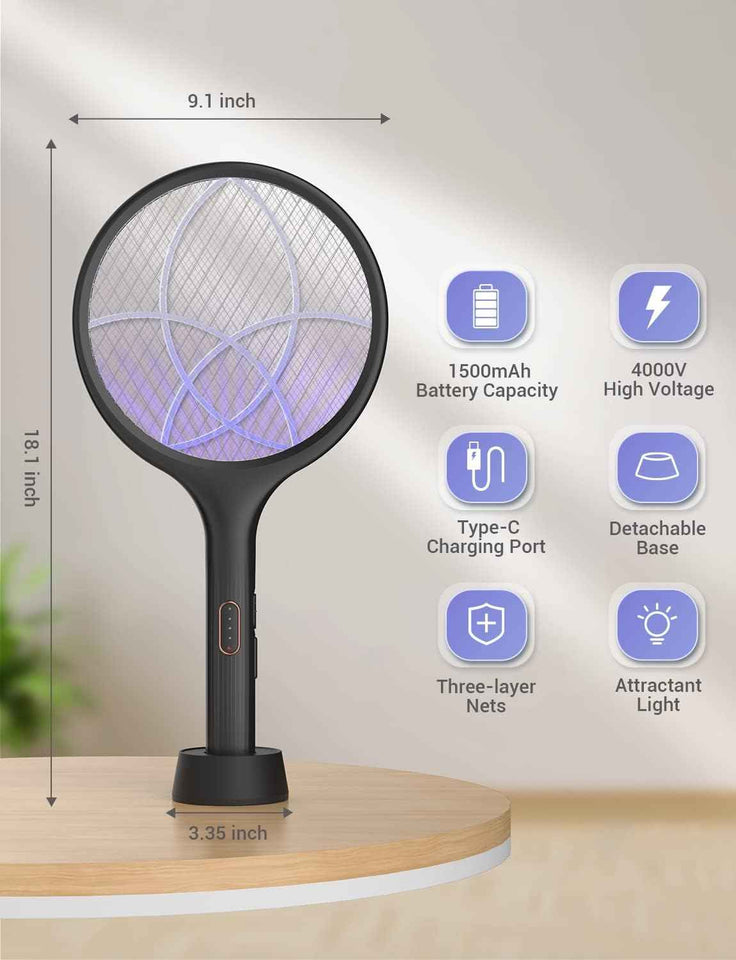 yissvic electric fly swatter bug zapper racket dual modes mosquito killer purple light rechargeable indoor outdoor