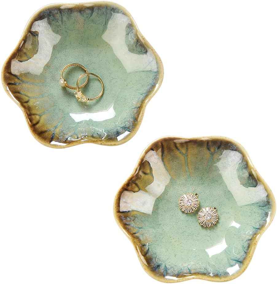 Lotus Leaf Shape Decorative Ring Tray, Small Key Bowl, Ceramic Trinket Tray Jewelry Dish Organizing Necklace Earrings, Home Decoration for Mom Best Friend Sister, Pink.