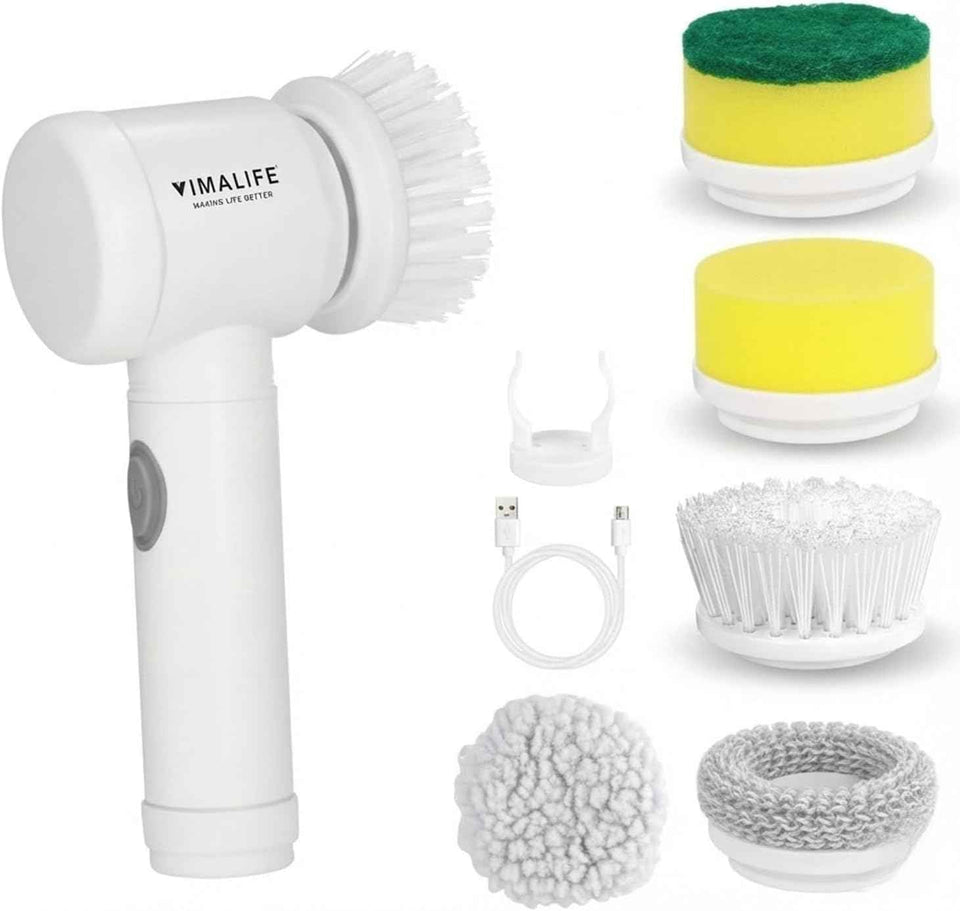 vimalife electric spin scrubber cordless ipx6 waterproof 5 replaceable heads for bathroom tile car wash kitchen cleaning
