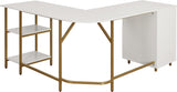 Techni Mobili L Shaped Desk - Two-Toned Computer Desk with Drawers & Storage Shelves - Simple Modern Furniture & Home Office Space Corner Table for Work & Writing