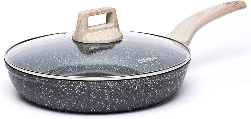 CAROTE Non-Stick Frying Pan Skillet with Glass Lid, PFOA-Free, 10-Inch Classic Granite