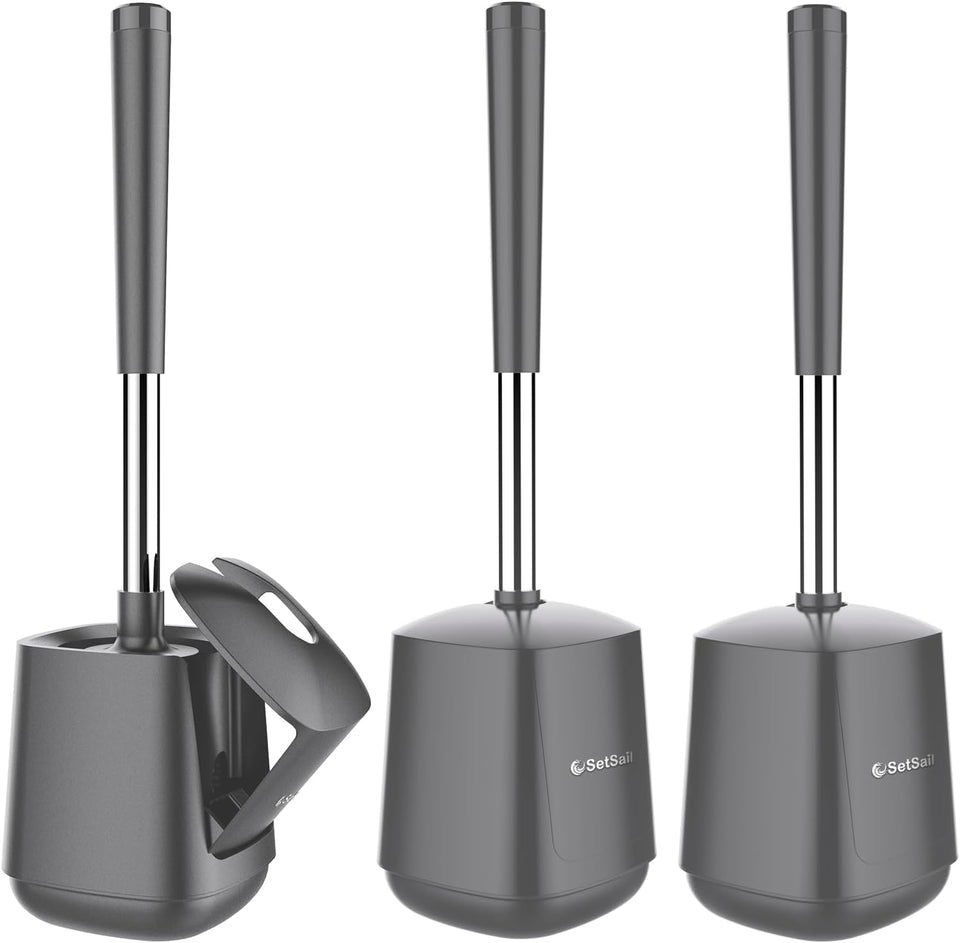 Setsail toilet brush and holder set, self-closing lid, long handle, easy cleaning, bathroom cleaning essentials